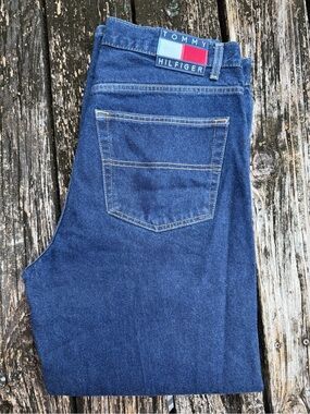 Vintage Tommy Hilfiger 36x30 Dark Blue Relaxed Denim Jeans w/ Signature Patch P6